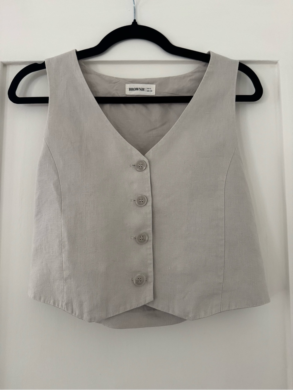 Light Gray Button-Front V-Neck Linen Vest